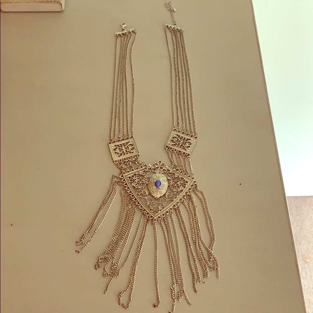 Tribal inspired silver and blue necklace